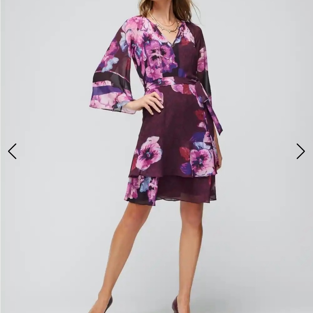 White House Black Market NWT 3/4 ruffle sleeve Chinoiserie dress size Large